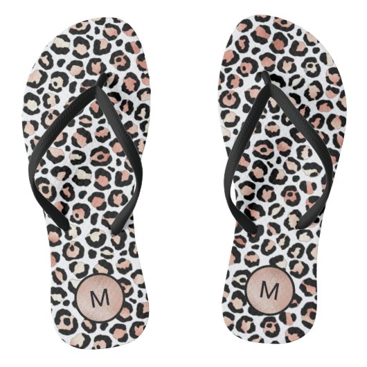 Chic Meisjesachtig Roze Gouden Luipaard Monogram Teenslippers (Voetbed)