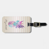 Chic Meisjesachtige Ananas ,Strepen - Gepersonalis Bagagelabel (Voorkant horizontaal)