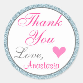 Chic Meisjesachtige Glam Roze Lichtblauw Glitters  Ronde Sticker
