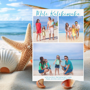 Chic Mele Kalikimaka Familie Foto Collage Kust Feestdagenkaart