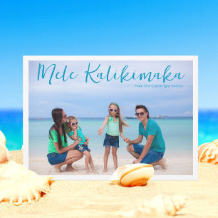 Chic Mele Kalikimaka Gezinsfoto Tropisch Feestdagenkaart