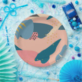 Chic Memphare Stijl Abstract Gold Pink & Blauwgroe Papieren Bordje (Feest)