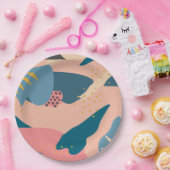 Chic Memphare Stijl Abstract Gold Pink & Blauwgroe Papieren Bordje (Feest)