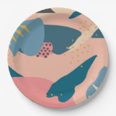 Chic Memphare Stijl Abstract Gold Pink & Blauwgroe Papieren Bordje (Voorkant)