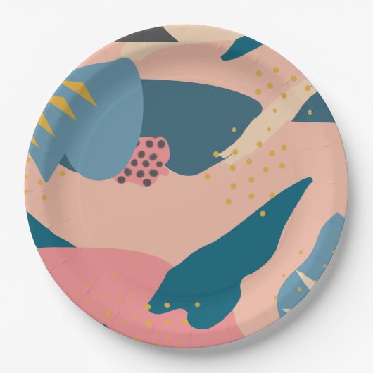 Chic Memphare Stijl Abstract Gold Pink & Blauwgroe Papieren Bordje (Voorkant)