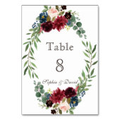 Chic Merlot Navy Blue Floral Table Number Kaart (Achterkant)
