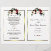 Chic Merlot Navy Floral Gold Lijst Wedding Program (Voorkant)