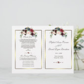 Chic Merlot Navy Floral Gold Lijst Wedding Program (Staand voorkant)