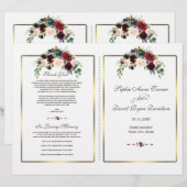 Chic Merlot Navy Floral Gold Lijst Wedding Program (Voorkant / Achterkant)