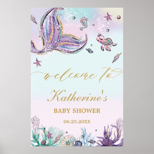 Chic Mermaid Baby shower onder het Zee Welkom Poster (Voorkant)