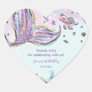 Chic Mermaid Birthday Baby shower Bedankt voor je  Hart Sticker