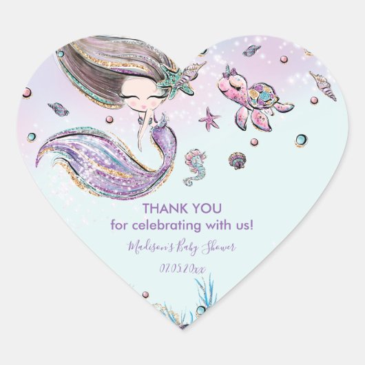 Chic Mermaid Birthday Baby shower Bedankt voor je  Hart Sticker (Voorkant)
