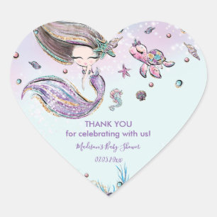 Chic Mermaid Birthday Baby shower Bedankt voor je  Hart Sticker