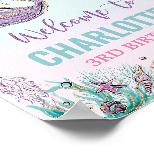 Chic Mermaid Birthday under the Zee Welcome Sign Poster (Hoek)