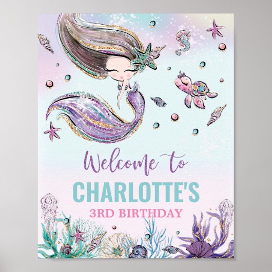 Chic Mermaid Birthday under the Zee Welcome Sign Poster (Voorkant)