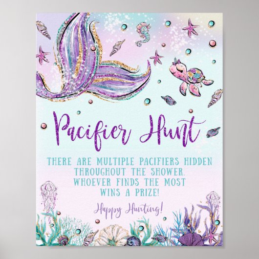 Chic Mermaid Pacifier Hunt Baby shower Game Sign Poster (Voorkant)