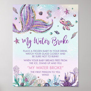 Chic Mermaid Tail Baby shower My Water Broke Game Poster