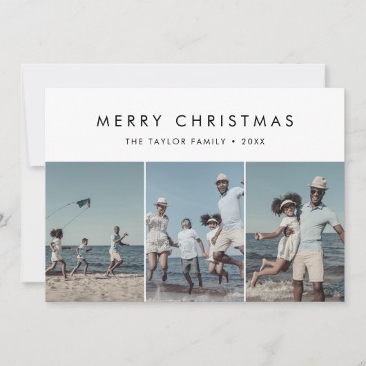 Chic Merry Christmas 3 Foto Feestdagenkaart (Voorkant)