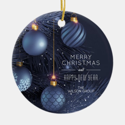 Chic Merry Christmas Blue Tree Ornaments Keramisch Ornament (Voorkant)