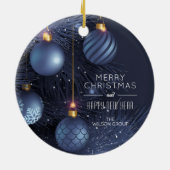 Chic Merry Christmas Blue Tree Ornaments Keramisch Ornament (Achterkant)