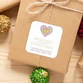 Chic Merry Christmas Gold Heart Lace Effect Thanks Vierkante Sticker