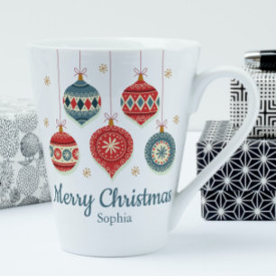 Chic Merry Christmas Ornamenten gepersonaliseerd Latte Mok