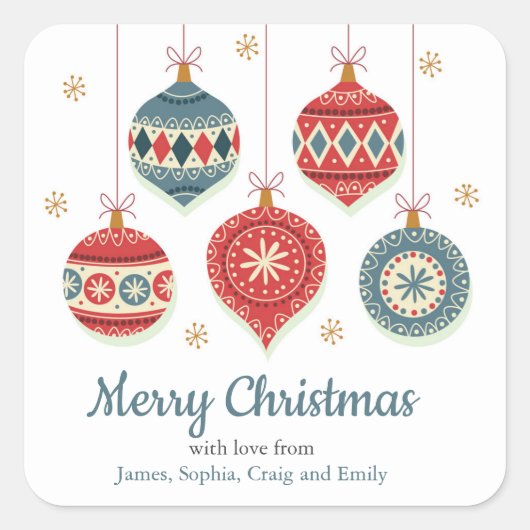 Chic Merry Christmas Ornamenten gepersonaliseerd Vierkante Sticker (Voorkant)