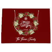 Chic Merry Christmas Poinsettia Monogram Groot Cadeauzakje (Voorkant)