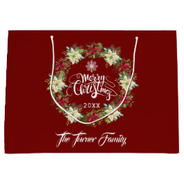 Chic Merry Christmas Poinsettia Monogram Groot Cadeauzakje