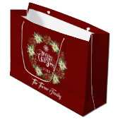 Chic Merry Christmas Poinsettia Monogram Groot Cadeauzakje (Voorkant Gekanteld)