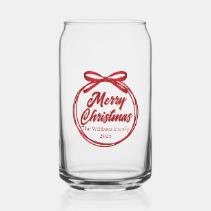 Chic Merry Christmas Red Ribbon Bow Custom Blikvorm Glas