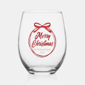 Chic Merry Christmas Red Ribbon Bow Custom Wijnglas Zonder Voet (Voorkant)