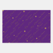 Chic Merry Christmas Script Paarse en gouden Inpakpapier Vel (Voorkant)