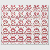 Chic Merry Christmas Script Red Ribbon Bow Cadeaupapier (Vlak)