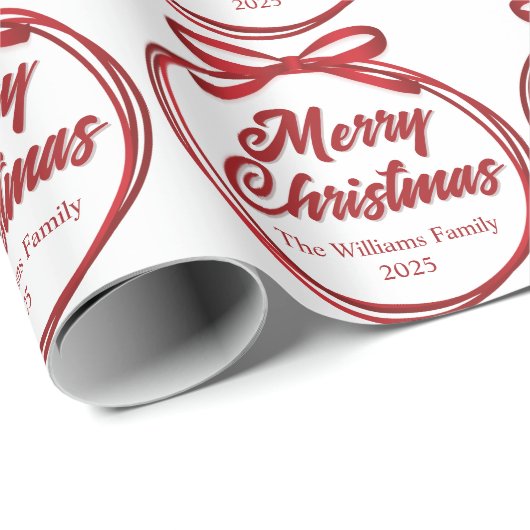 Chic Merry Christmas Script Red Ribbon Bow Cadeaupapier (Rol Hoek)