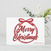 Chic Merry Christmas Script Red Ribbon Bow Feestdagenkaart (Staand voorkant)