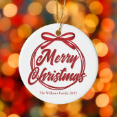 Chic Merry Christmas Script Red Ribbon Bow Keramisch Ornament