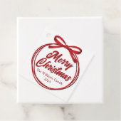 Chic Merry Christmas Script Red Ribbon Bow Party Bedankjes Labels (In situ)