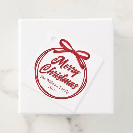 Chic Merry Christmas Script Red Ribbon Bow Party Bedankjes Labels (In situ)