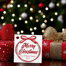 Chic Merry Christmas Script Red Ribbon Bow Party Bedankjes Labels