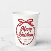 Chic Merry Christmas Script Red Ribbon Bow Party Papieren Bekers (Achterkant)