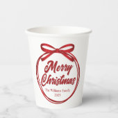 Chic Merry Christmas Script Red Ribbon Bow Party Papieren Bekers (Voorkant)