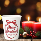 Chic Merry Christmas Script Red Ribbon Bow Party Papieren Bekers