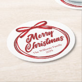 Chic Merry Christmas Script Red Ribbon Bow Party Ronde Kartonnen Onderzetter (Gebogen)