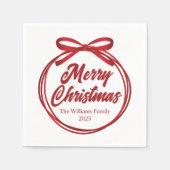 Chic Merry Christmas Script Red Ribbon Bow Party Servet (Voorkant)