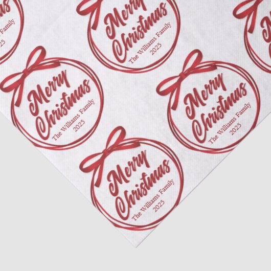 Chic Merry Christmas Script Red Ribbon Bow Tissuepapier (Detail)