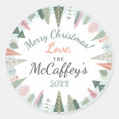 Chic Merry Christmas Trees BLAUW & Groen Ronde Sticker (Voorkant)