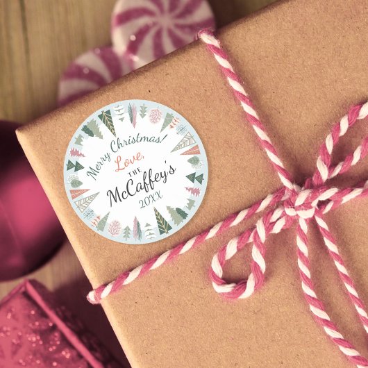 Chic Merry Christmas Trees BLAUW & Groen Ronde Sticker