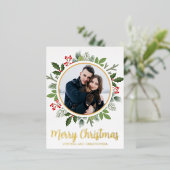 Chic Merry Christmas Wreath Foto Goud Folie Feestdagen Briefkaart (Staand Voorkant)