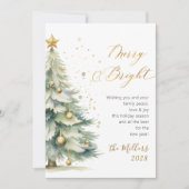 Chic Merry en Bright Gold Script Kerstboom Feestdagenkaart (Voorkant)